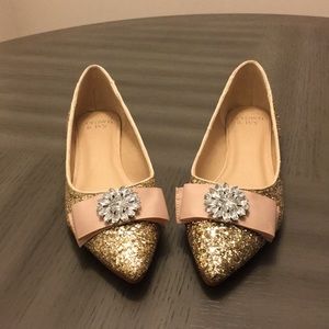 Gold glitter flats (never worn)
